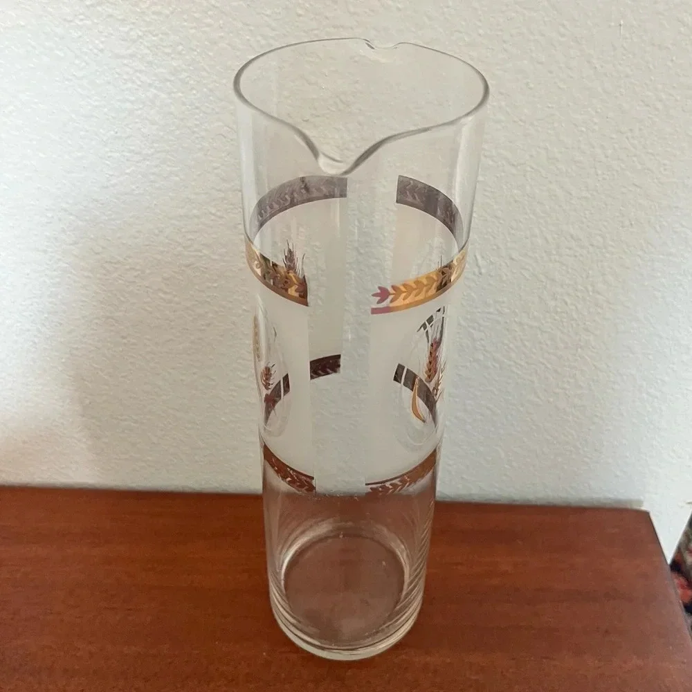 Mid Century Modern Gold Wheat Cylinder Double Spout Cocktail Pitcher